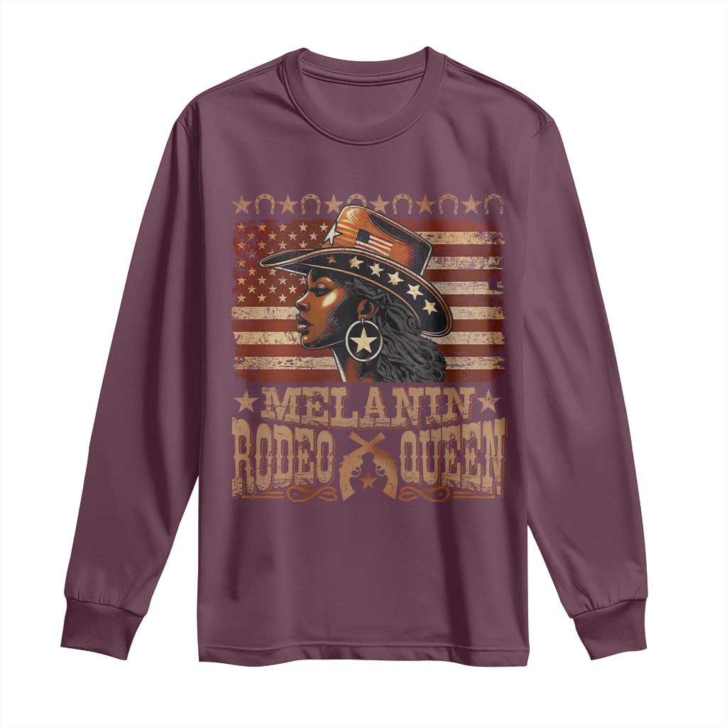 Melanin Rodeo Queen Long Sleeve Shirt Black Cowgirl Western Vintage American Flag