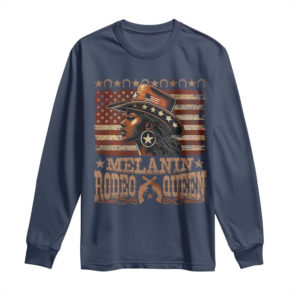 Melanin Rodeo Queen Long Sleeve Shirt Black Cowgirl Western Vintage American Flag