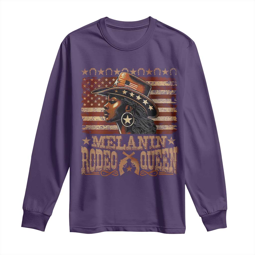 Melanin Rodeo Queen Long Sleeve Shirt Black Cowgirl Western Vintage American Flag