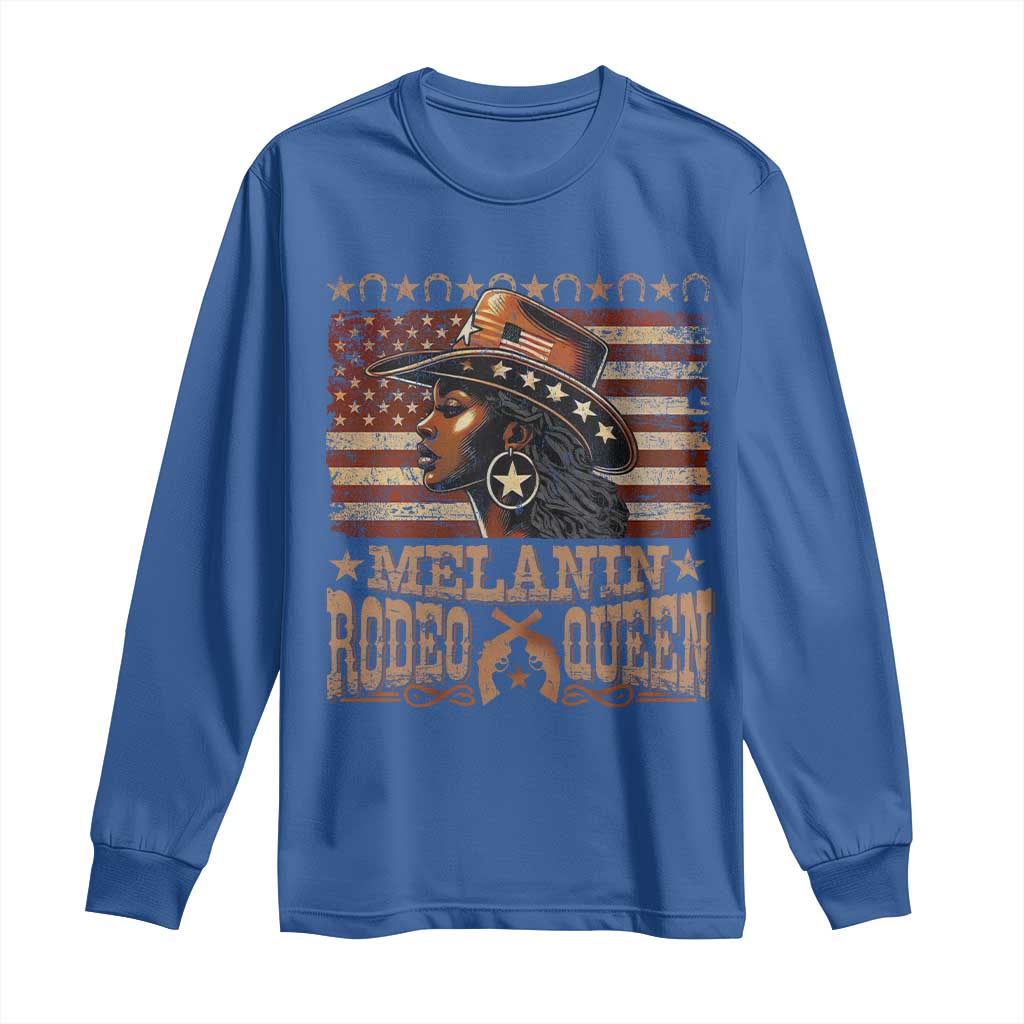 Melanin Rodeo Queen Long Sleeve Shirt Black Cowgirl Western Vintage American Flag