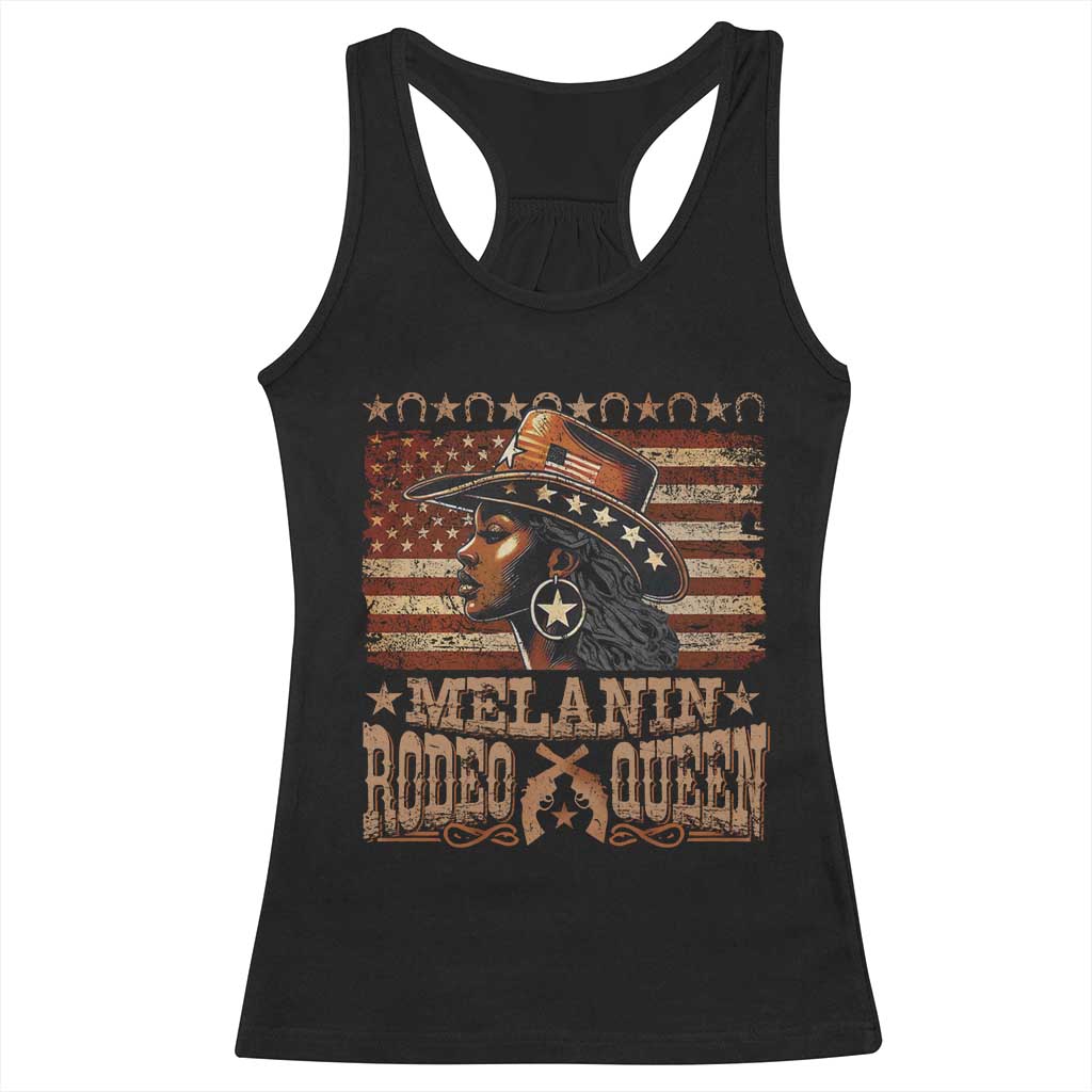 Melanin Rodeo Queen Racerback Tank Top Black Cowgirl Western Vintage American Flag