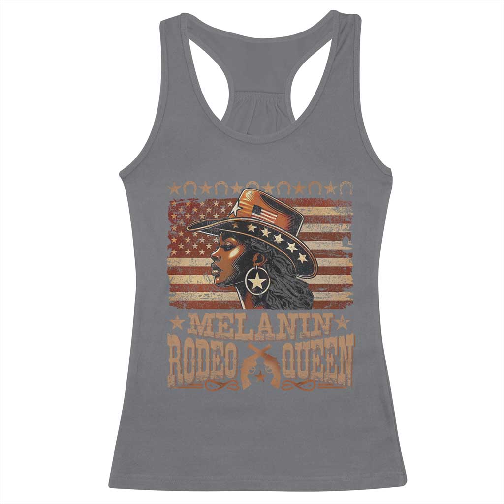 Melanin Rodeo Queen Racerback Tank Top Black Cowgirl Western Vintage American Flag