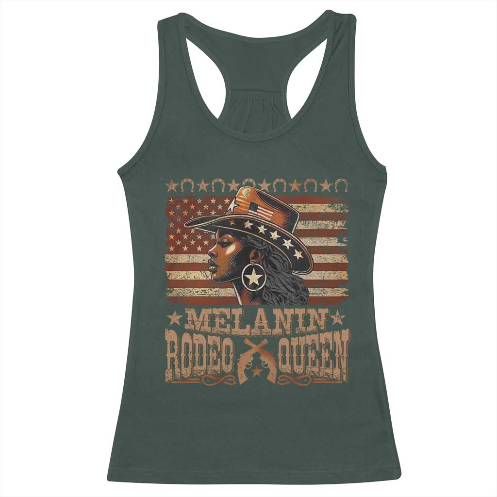 Melanin Rodeo Queen Racerback Tank Top Black Cowgirl Western Vintage American Flag