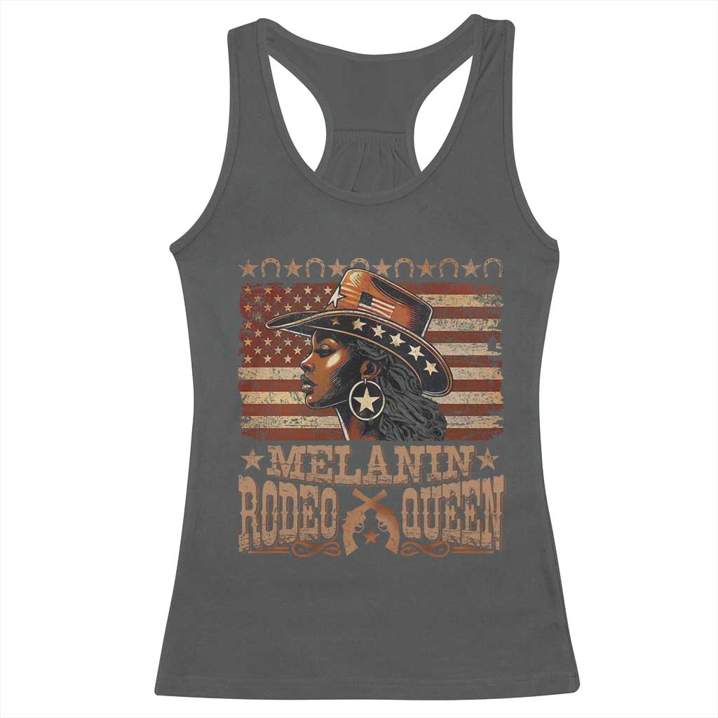 Melanin Rodeo Queen Racerback Tank Top Black Cowgirl Western Vintage American Flag
