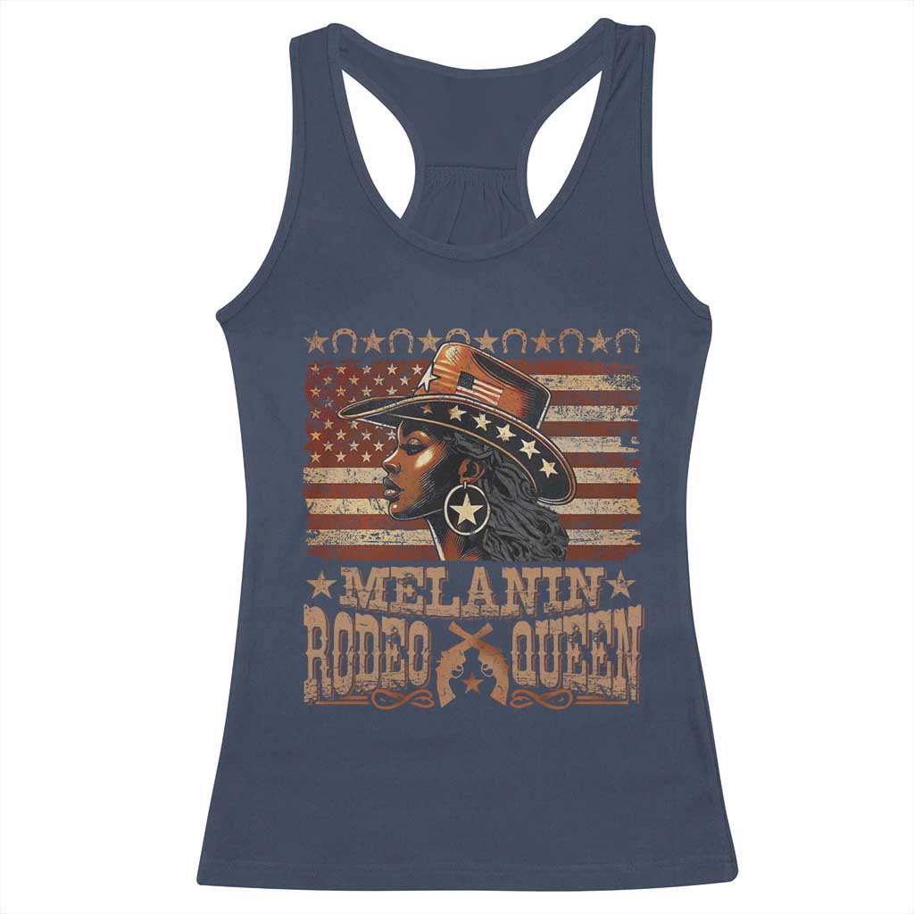 Melanin Rodeo Queen Racerback Tank Top Black Cowgirl Western Vintage American Flag