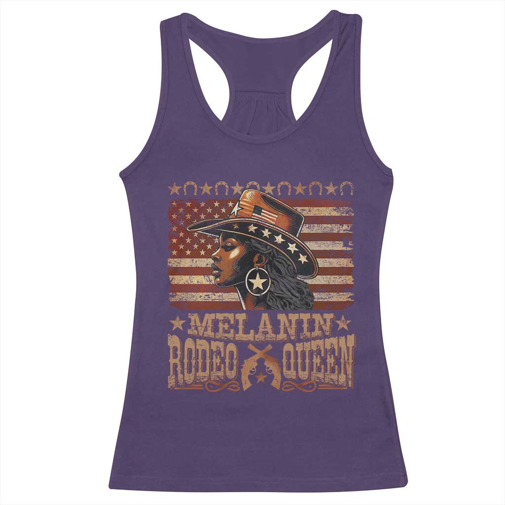 Melanin Rodeo Queen Racerback Tank Top Black Cowgirl Western Vintage American Flag