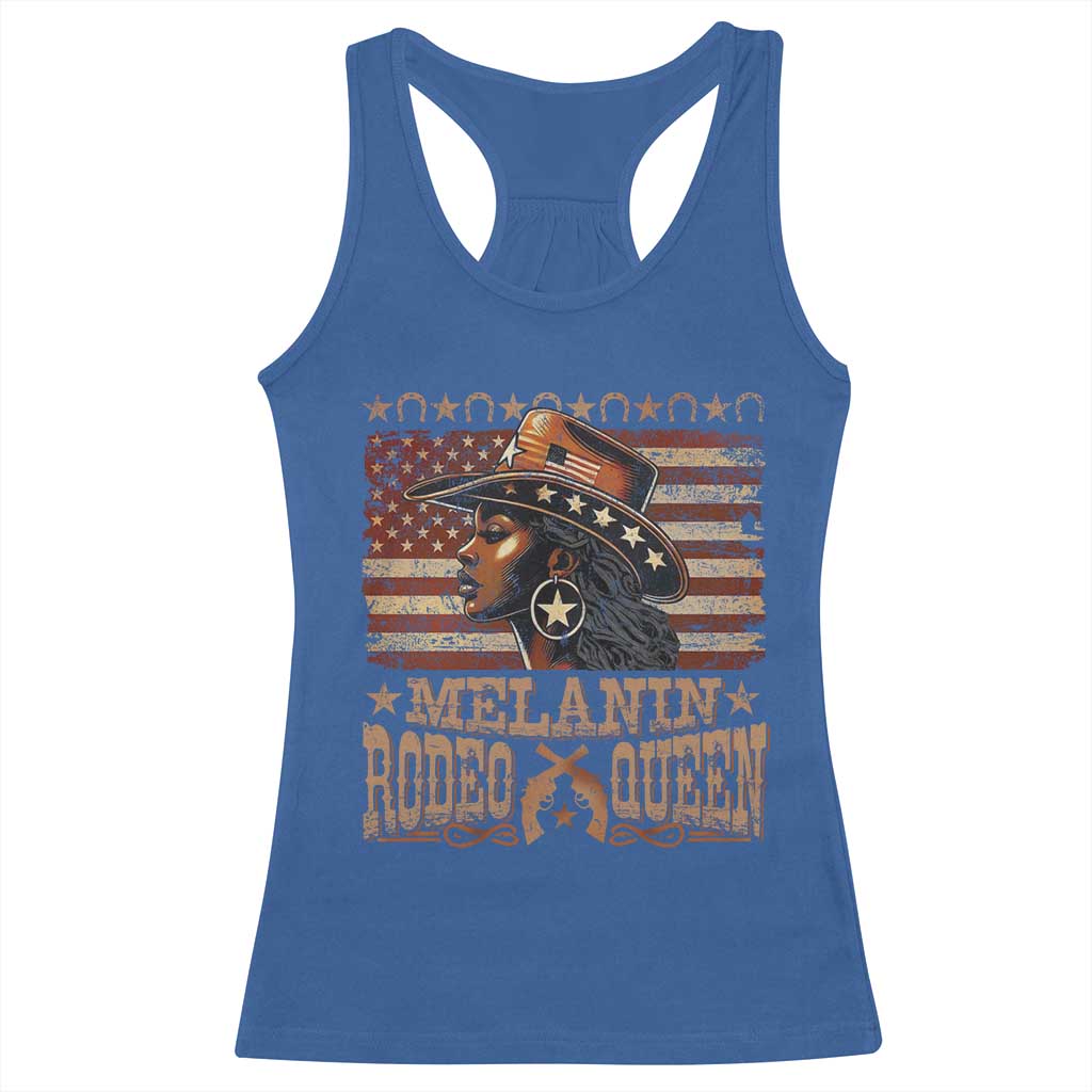 Melanin Rodeo Queen Racerback Tank Top Black Cowgirl Western Vintage American Flag