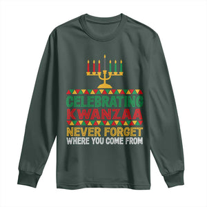 Celebrating Kwanzaa Never Forget Where You Come From Kinara Candle African American Christmas Long Sleeve Shirt