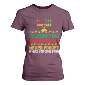 Celebrating Kwanzaa Never Forget Where You Come From Kinara Candle African American Christmas T Shirt For Women