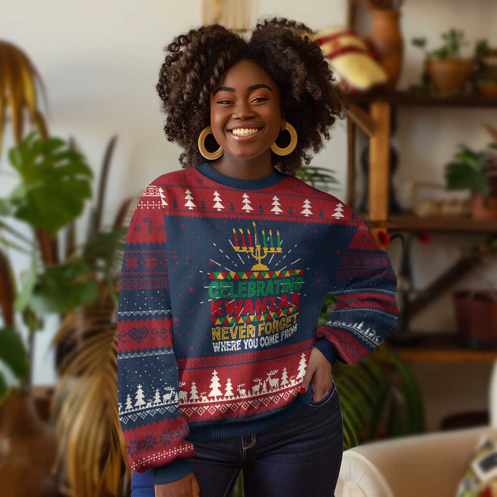 Celebrating Kwanzaa Never Forget Where You Come From Kinara Candle Xmas African American Ugly Christmas Sweater