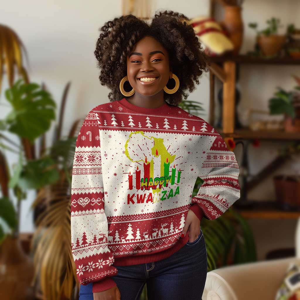 Happy Kwanzaa Ugly Christmas Sweater Black Holiday African American Xmas Heritage Kinara Candle