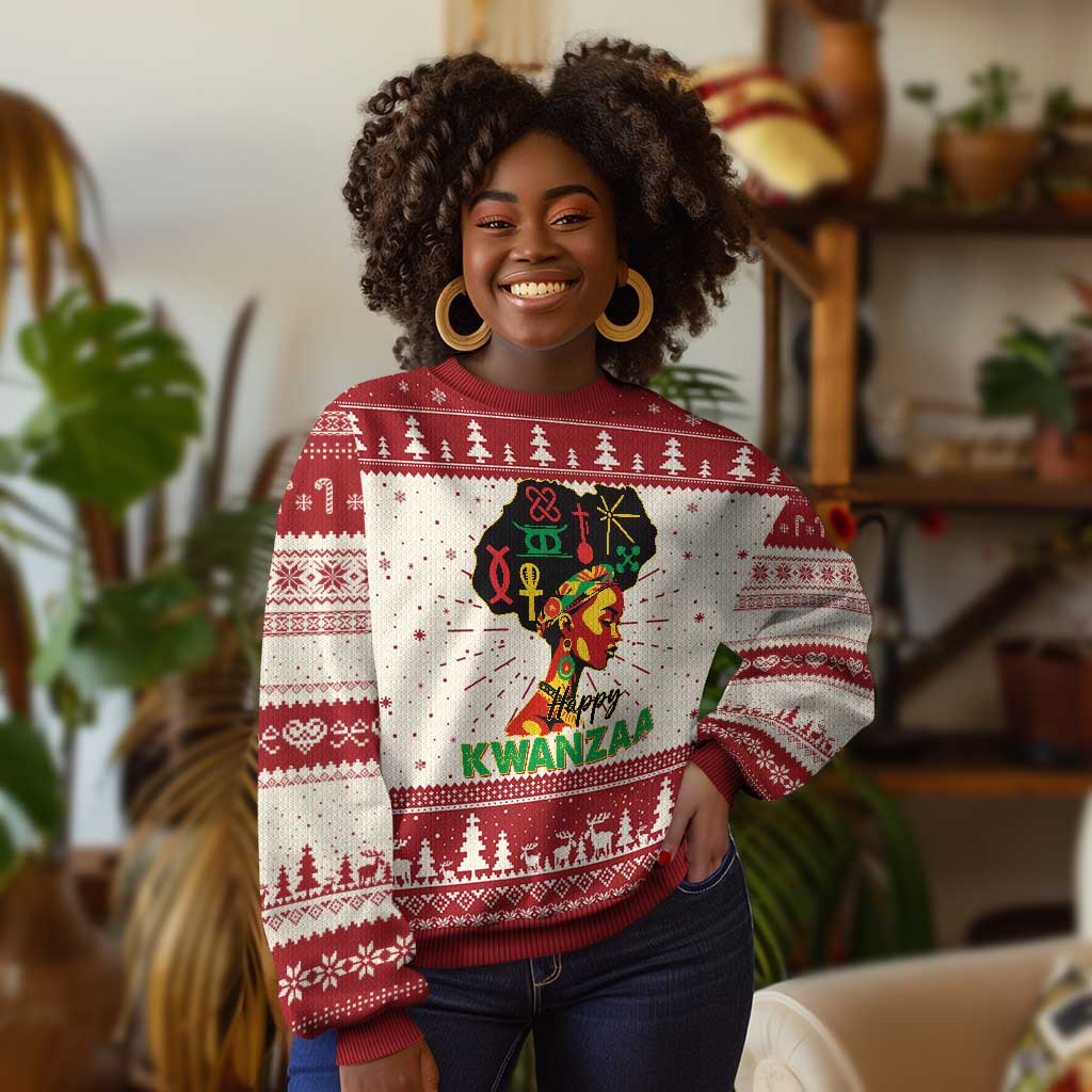 Happy Kwanzaa Ugly Christmas Sweater Nguzo Saba Symbols The 7 Principles Of Kwanzaa African Holiday