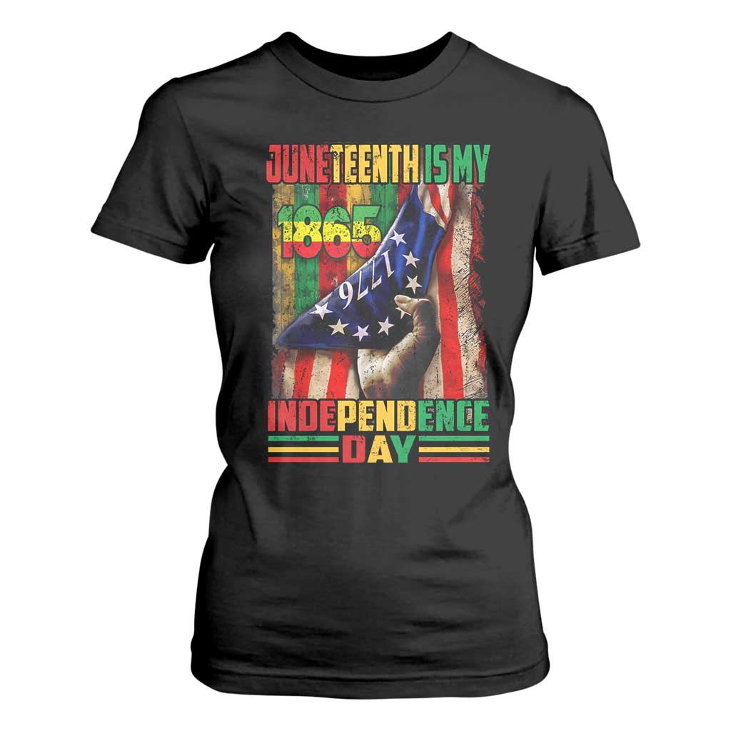 Juneteenth Is My Independence Day T Shirt For Women Black Pride American Flag