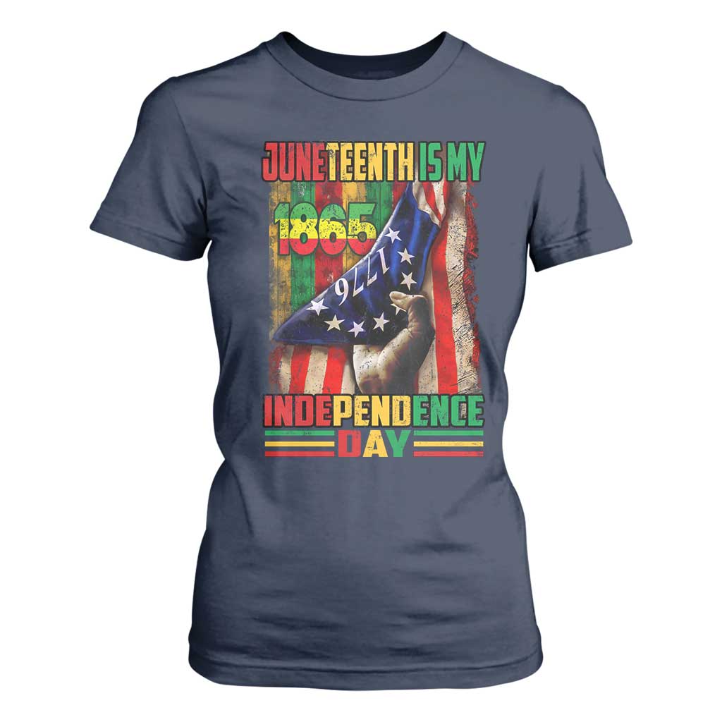 Juneteenth Is My Independence Day T Shirt For Women Black Pride American Flag