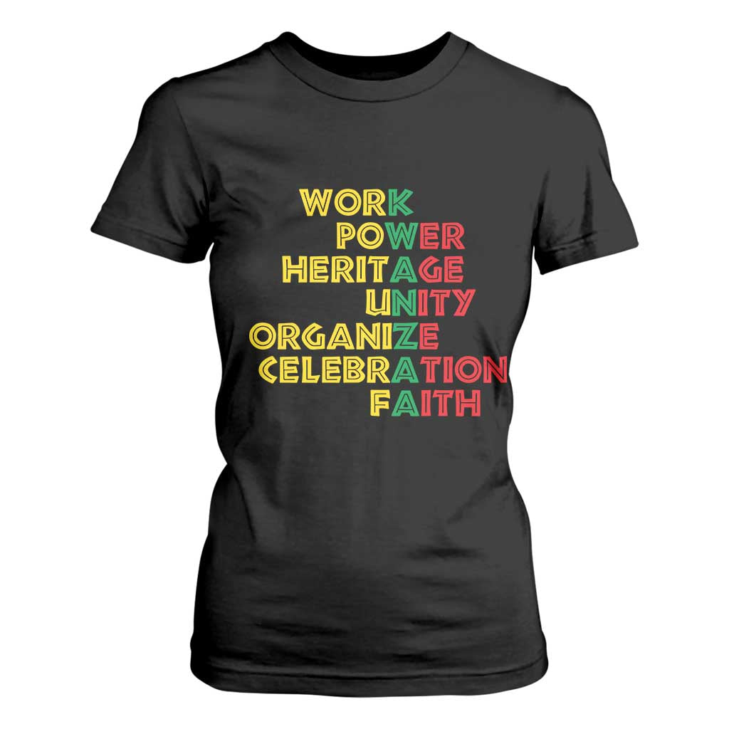 Kwanzaa T Shirt For Women Work Power Heritage Unity Organize Celebration Faith Christmas African American