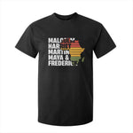 Black Leaders T Shirt For Kid Malcolm Harriet Martin Maya Frederick Africa Map