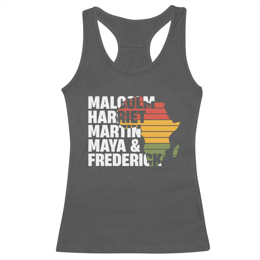 Black Leaders Racerback Tank Top Malcolm Harriet Martin Maya Frederick Africa Map