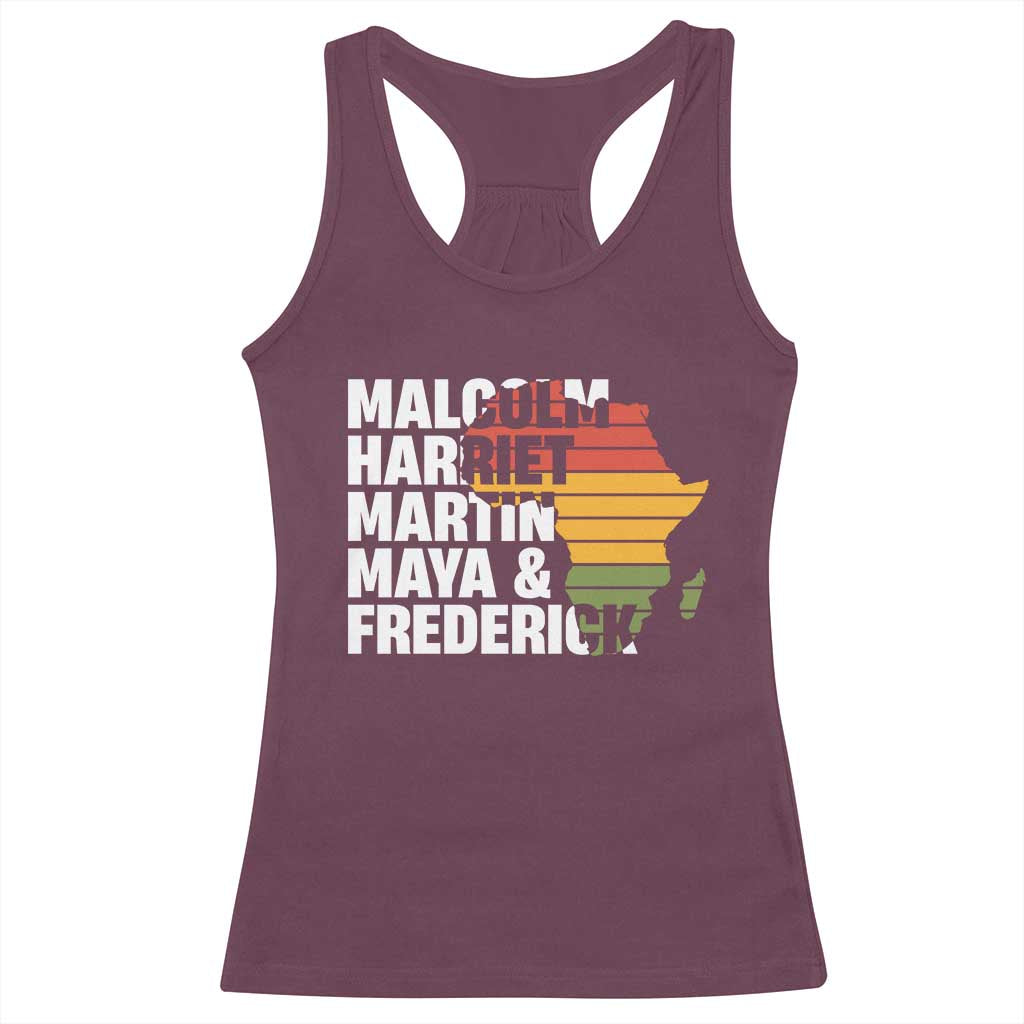 Black Leaders Racerback Tank Top Malcolm Harriet Martin Maya Frederick Africa Map