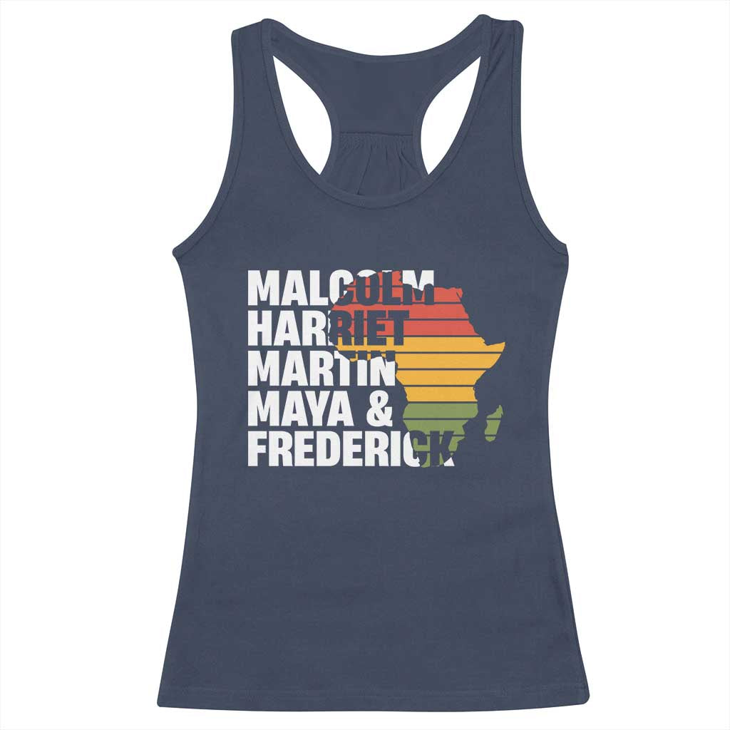 Black Leaders Racerback Tank Top Malcolm Harriet Martin Maya Frederick Africa Map