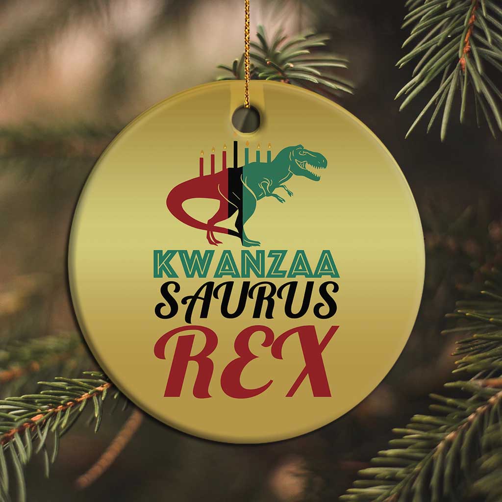 Kwanzaa Saurus Rex Kinara Candles Dinosaur T-rex African Heritage Holiday Christmas Ornament