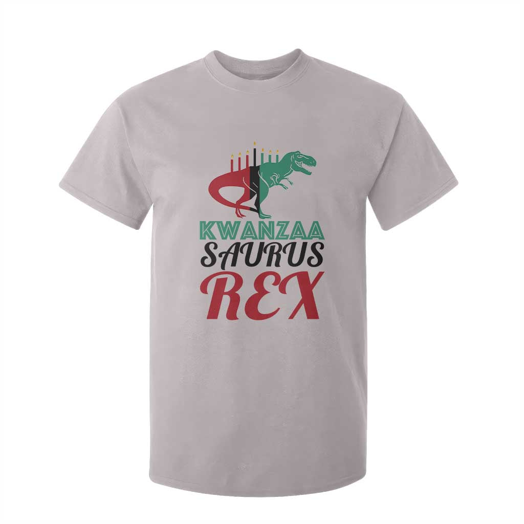 Kwanzaa Saurus Rex Kinara Candles Dinosaur T-rex African Heritage Holiday T Shirt For Kid