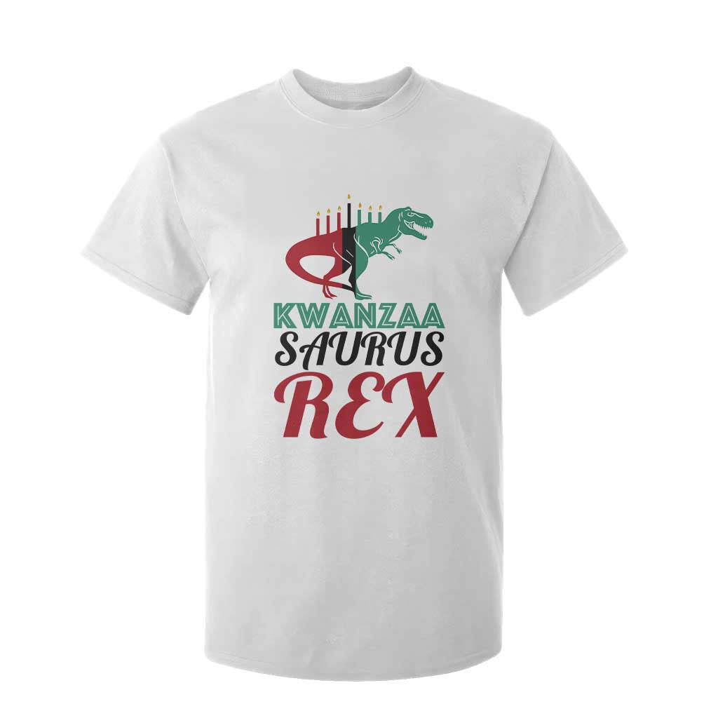 Kwanzaa Saurus Rex Kinara Candles Dinosaur T-rex African Heritage Holiday T Shirt For Kid