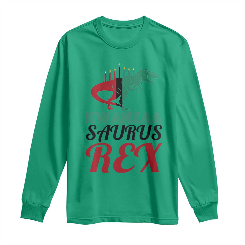 Kwanzaa Saurus Rex Kinara Candles Dinosaur T-rex African Heritage Holiday Long Sleeve Shirt