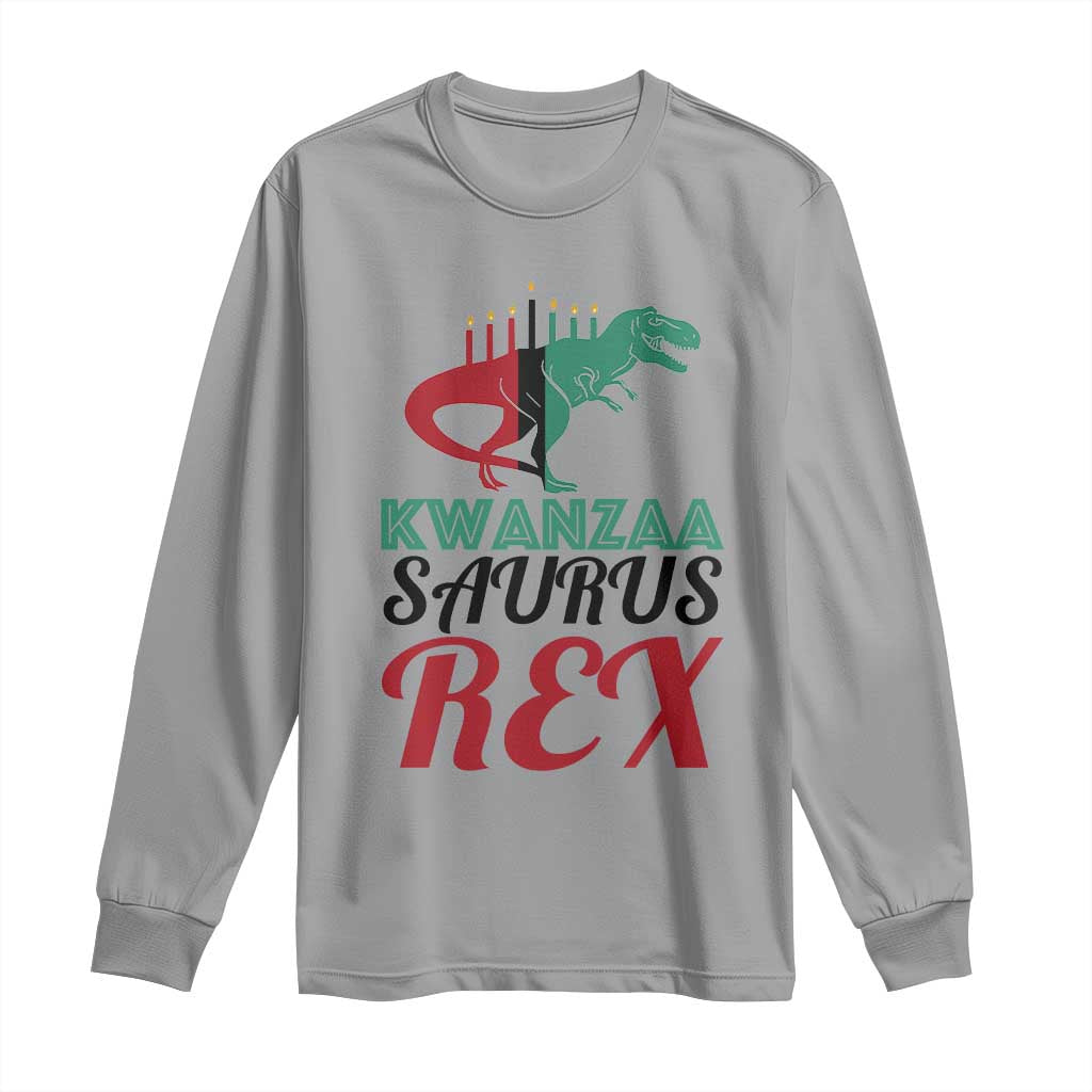 Kwanzaa Saurus Rex Kinara Candles Dinosaur T-rex African Heritage Holiday Long Sleeve Shirt