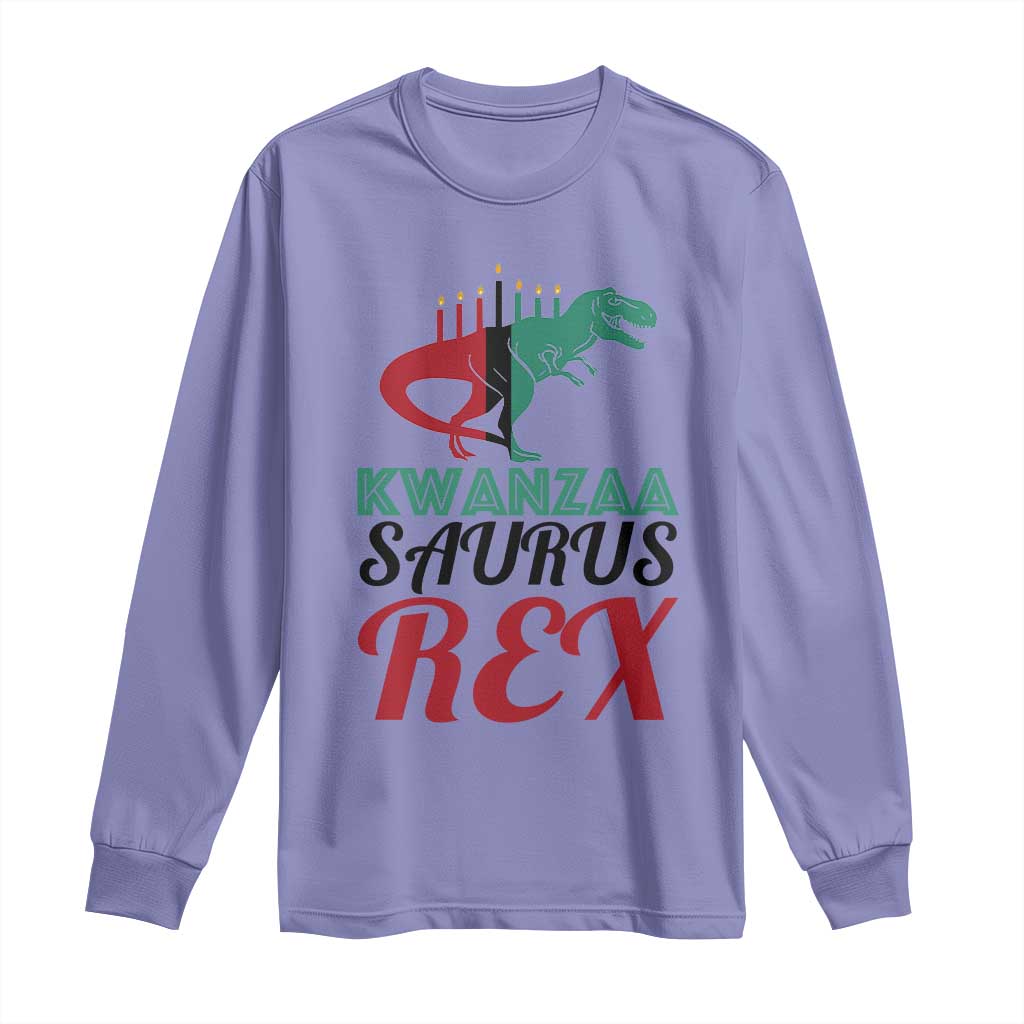 Kwanzaa Saurus Rex Kinara Candles Dinosaur T-rex African Heritage Holiday Long Sleeve Shirt
