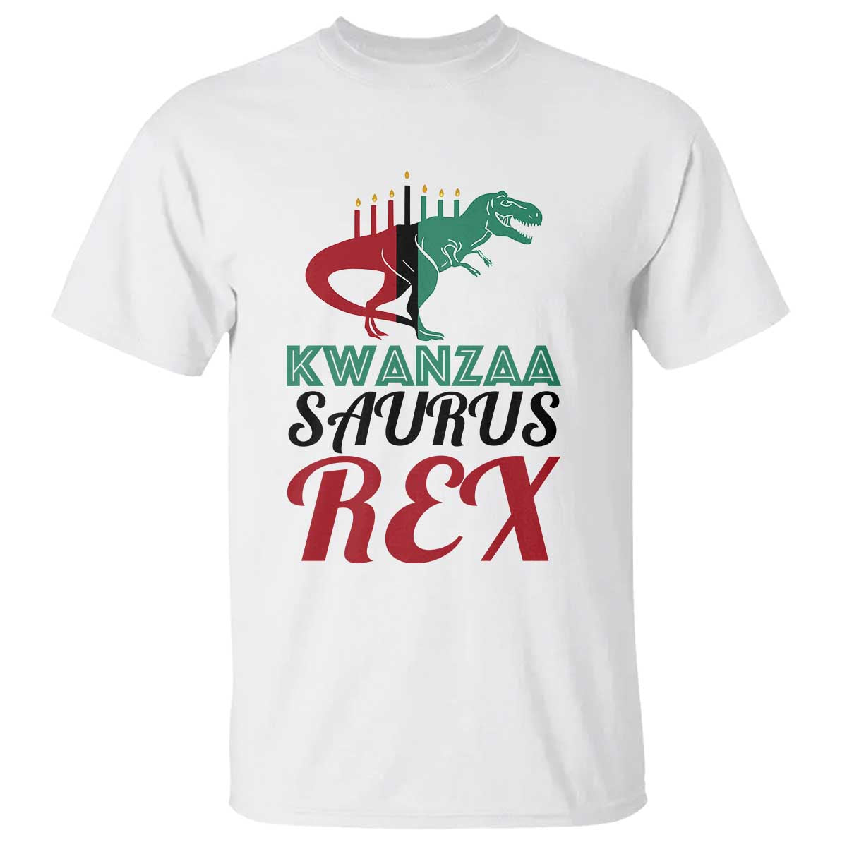 Kwanzaa Saurus Rex Kinara Candles Dinosaur T-rex African Heritage Holiday T Shirt