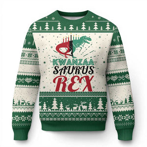 Kwanzaa Saurus Rex Kinara Candles Dinosaur T-rex African Heritage Holiday Ugly Christmas Sweater