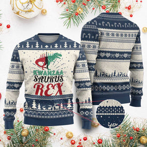 Kwanzaa Saurus Rex Kinara Candles Dinosaur T-rex African Heritage Holiday Ugly Christmas Sweater