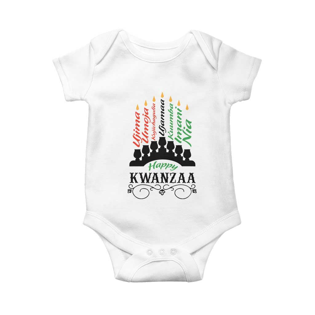 Happy Kwanzaa The 7 Principles African Nguzo Saba Kinara Candles African American Holiday Baby Onesie