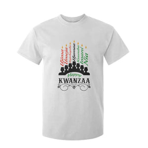 Happy Kwanzaa The 7 Principles African Nguzo Saba Kinara Candles African American Holiday T Shirt For Kid