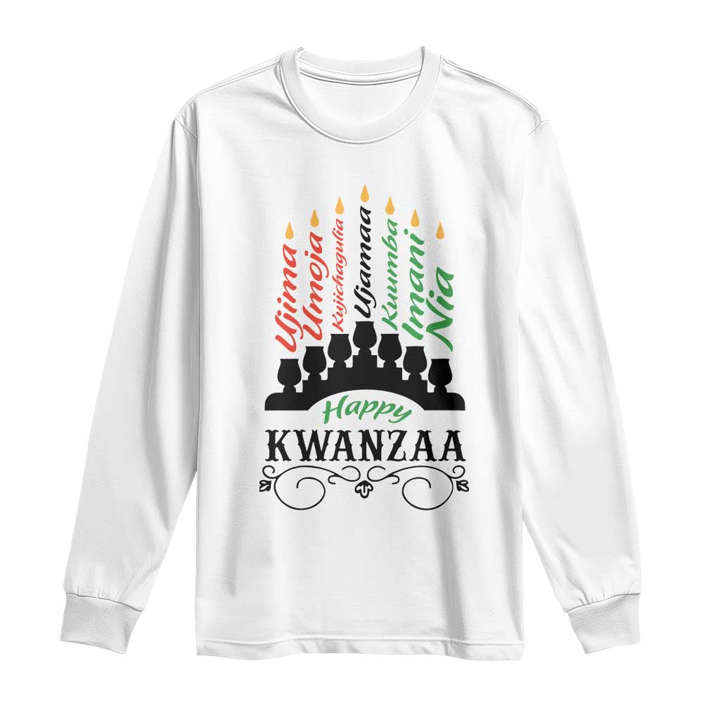 Happy Kwanzaa The 7 Principles African Nguzo Saba Kinara Candles African American Holiday Long Sleeve Shirt