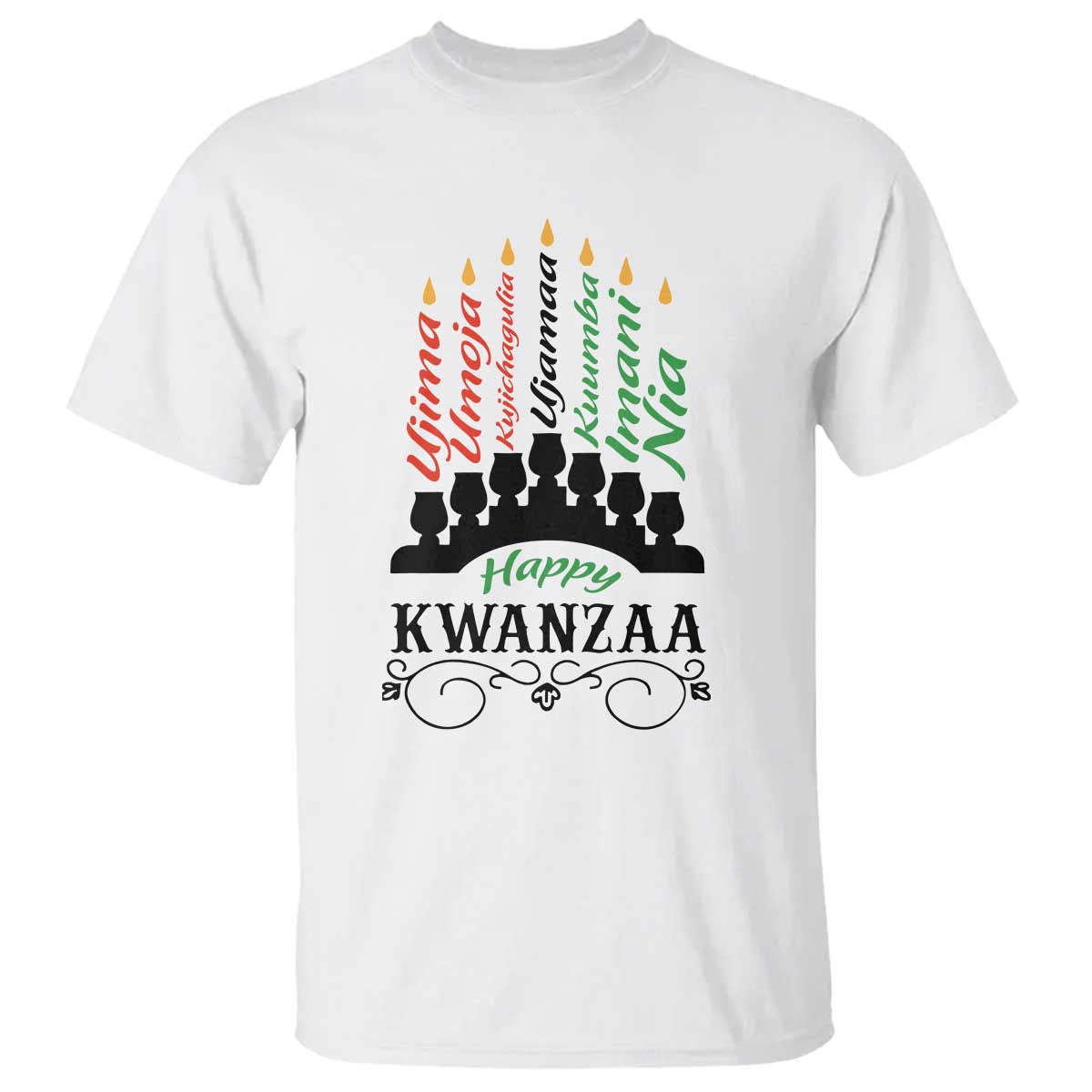 Happy Kwanzaa The 7 Principles African Nguzo Saba Kinara Candles African American Holiday T Shirt