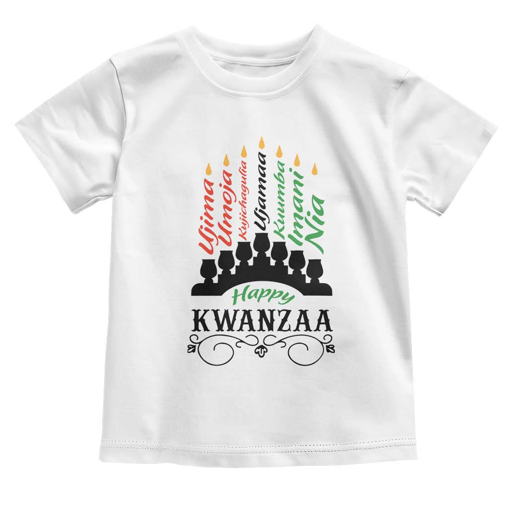 Happy Kwanzaa The 7 Principles African Nguzo Saba Kinara Candles African American Holiday Toddler T Shirt