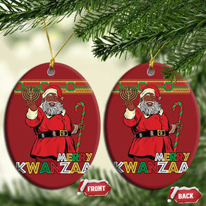 Funny Merry Kwanzaa Xmas Christmas Ornament African American Holiday Black Santa Kinara Candles