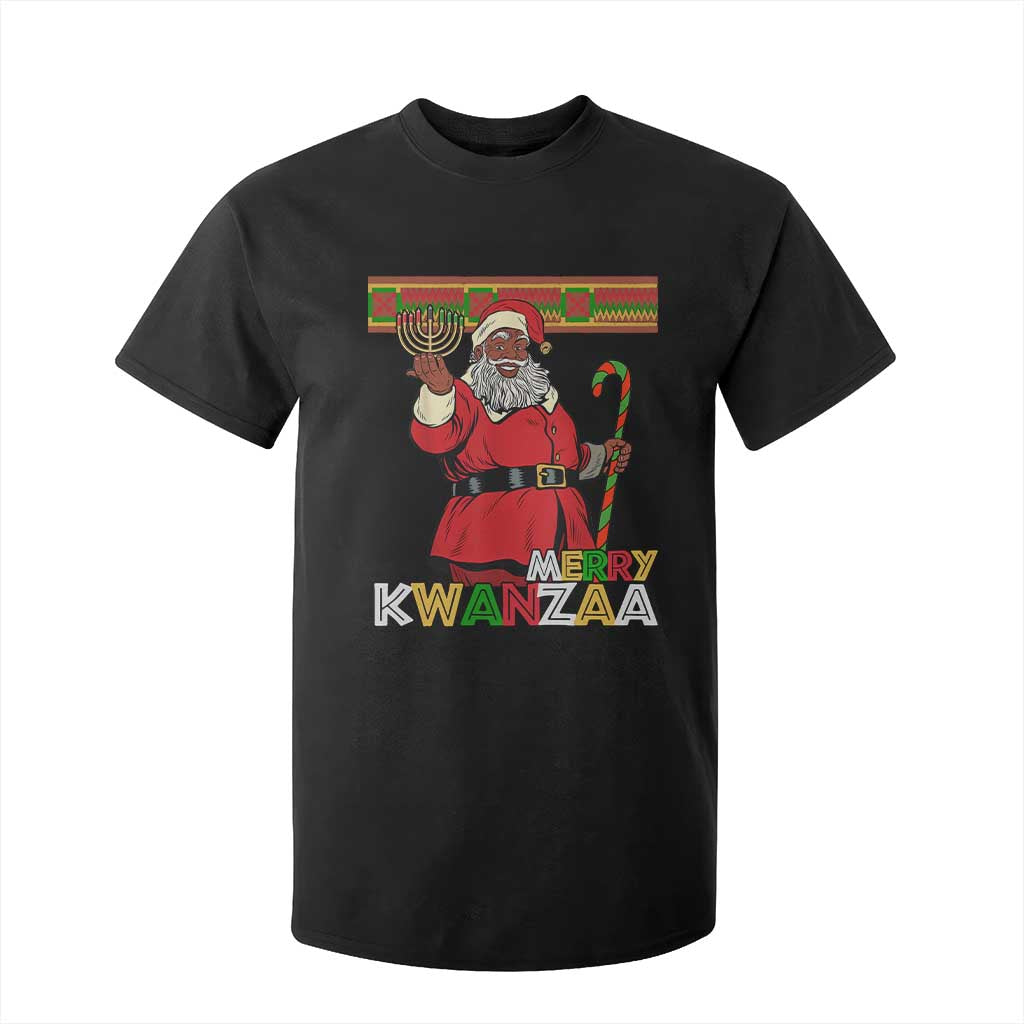 Funny Merry Kwanzaa Christmas T Shirt For Kid African American Holiday Black Santa Kinara Candles