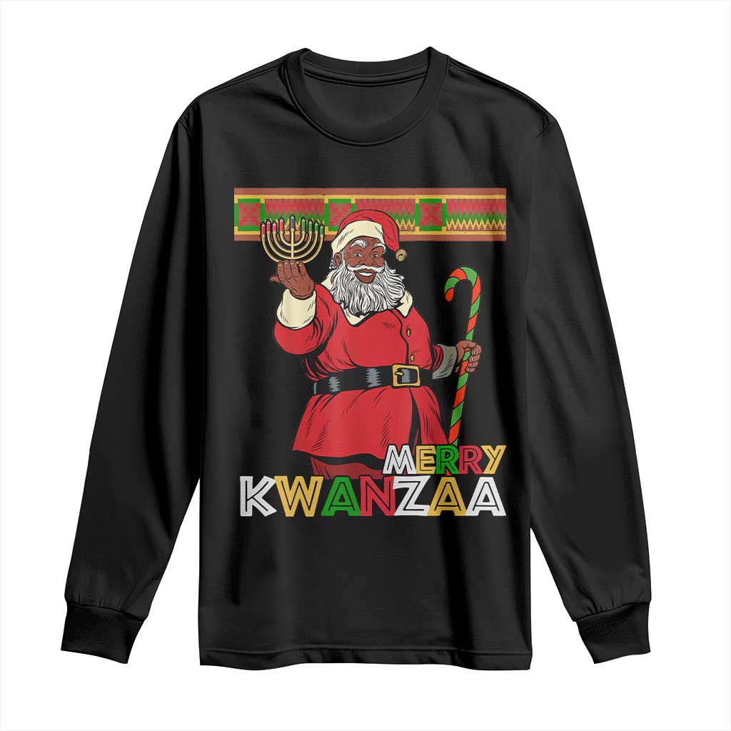 Funny Merry Kwanzaa Christmas Long Sleeve Shirt African American Holiday Black Santa Kinara Candles