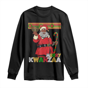 Funny Merry Kwanzaa Christmas Long Sleeve Shirt African American Holiday Black Santa Kinara Candles
