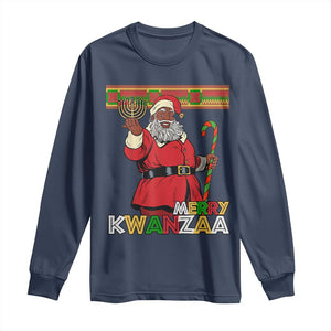 Funny Merry Kwanzaa Christmas Long Sleeve Shirt African American Holiday Black Santa Kinara Candles
