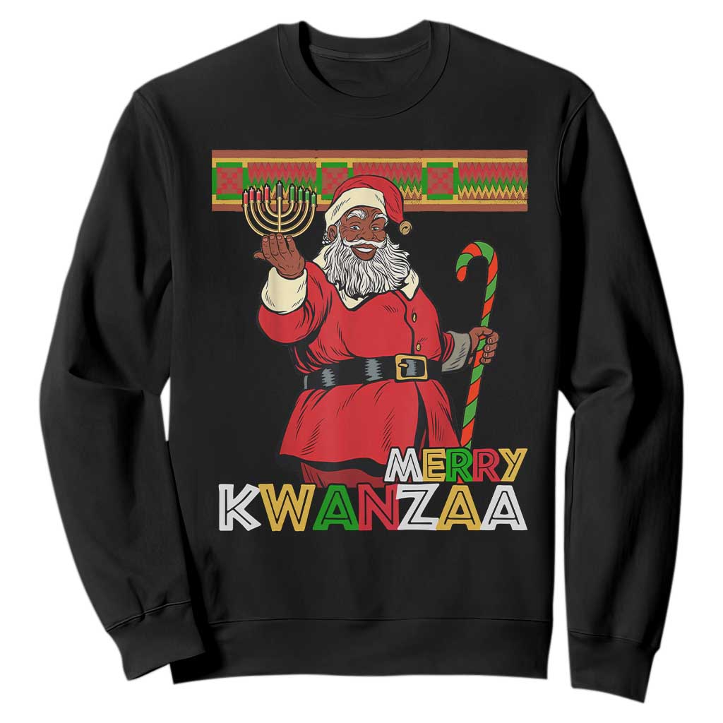 Funny Merry Kwanzaa Christmas Sweatshirt African American Holiday Black Santa Kinara Candles