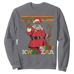 Funny Merry Kwanzaa Christmas Sweatshirt African American Holiday Black Santa Kinara Candles