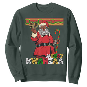 Funny Merry Kwanzaa Christmas Sweatshirt African American Holiday Black Santa Kinara Candles