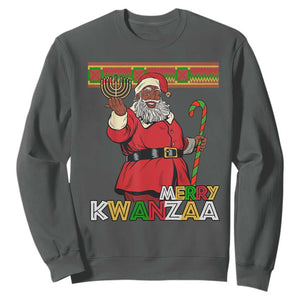 Funny Merry Kwanzaa Christmas Sweatshirt African American Holiday Black Santa Kinara Candles