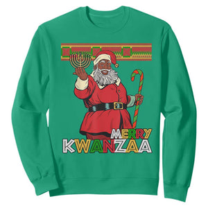 Funny Merry Kwanzaa Christmas Sweatshirt African American Holiday Black Santa Kinara Candles