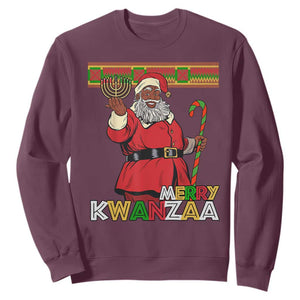 Funny Merry Kwanzaa Christmas Sweatshirt African American Holiday Black Santa Kinara Candles