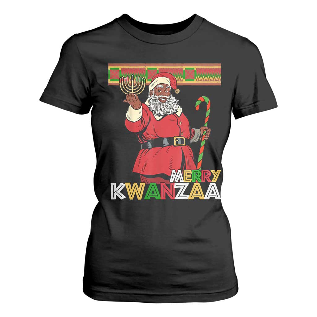 Funny Merry Kwanzaa Christmas T Shirt For Women African American Holiday Black Santa Kinara Candles