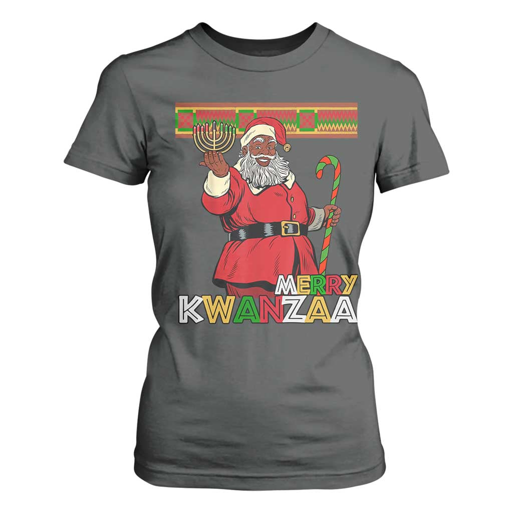 Funny Merry Kwanzaa Christmas T Shirt For Women African American Holiday Black Santa Kinara Candles